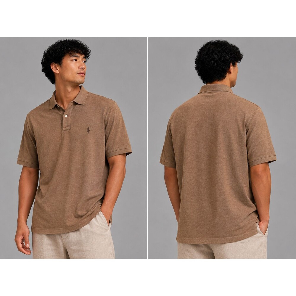 Polo Ralph Lauren Mens XL Polo Shirt Brown Tan Short Sleeve Pony Logo Cotton
